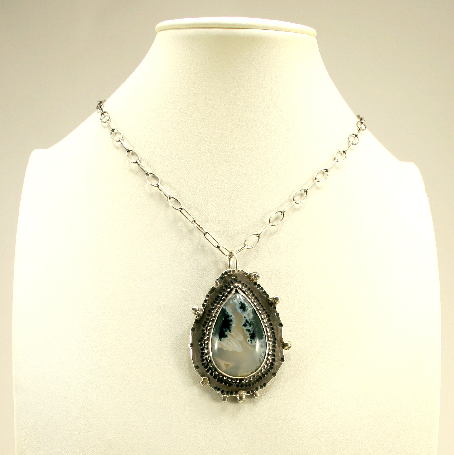 Sterling Silver & Dark Moss Agate Pendant Necklace by JIHI Designs